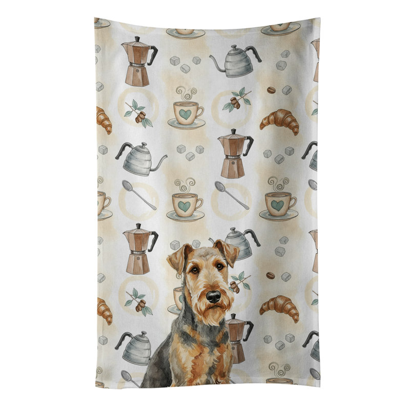 Grizzle Airedale Terrier Coffee Bar Kitchen Towel, Grizzle Airedale Terrier