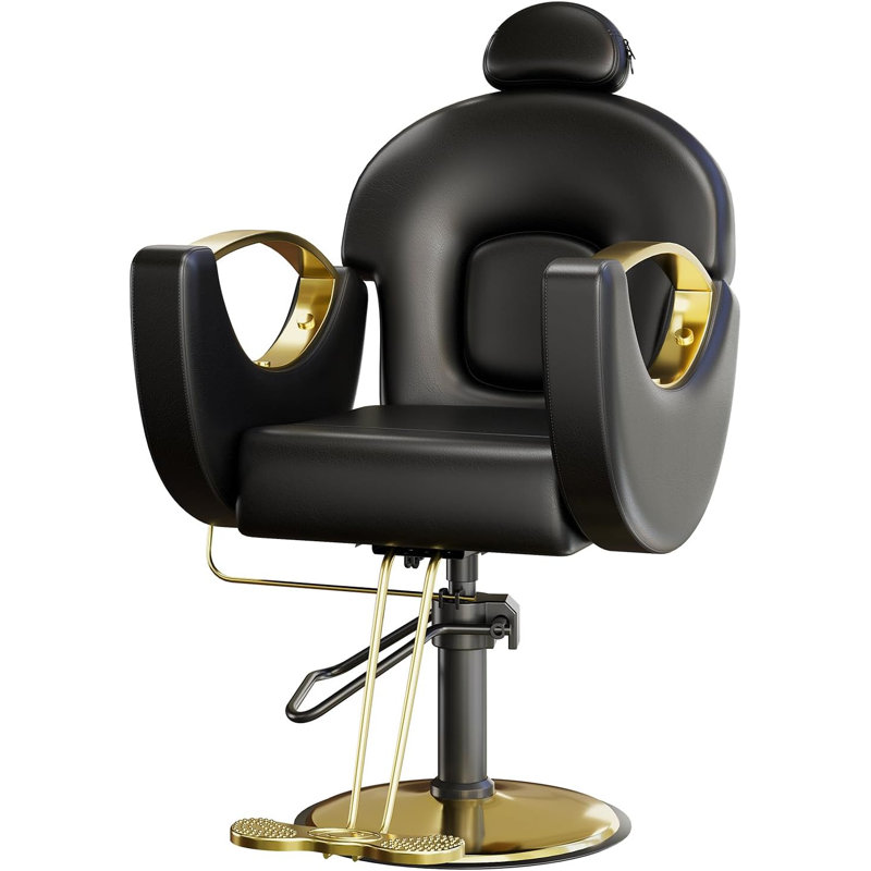 Reclining Hair Salon Chair,360° Swivel, Heavy Duty Hydraulic Pump, 5" High-Density Cushion,Breathable PVC Leather, 130° Reclining,for Hair Stylist Barbershop Home Spa Shampoo