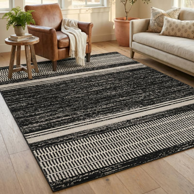 Tapis MDA Rugs Montréal à bordure rayée marron et beige