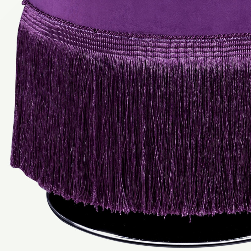 Repose-pieds rond aubergine mauve avec frange