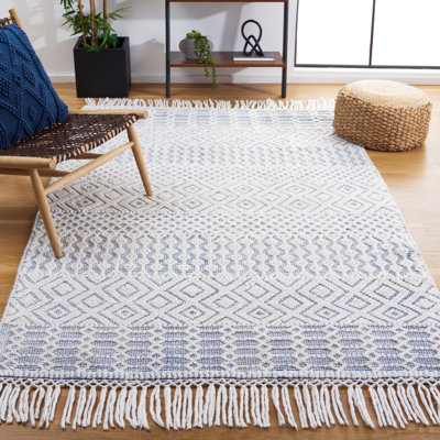 Sabula Hand Woven Pet Yarn/Cotton Southwestern Rug in Blue/Ivory