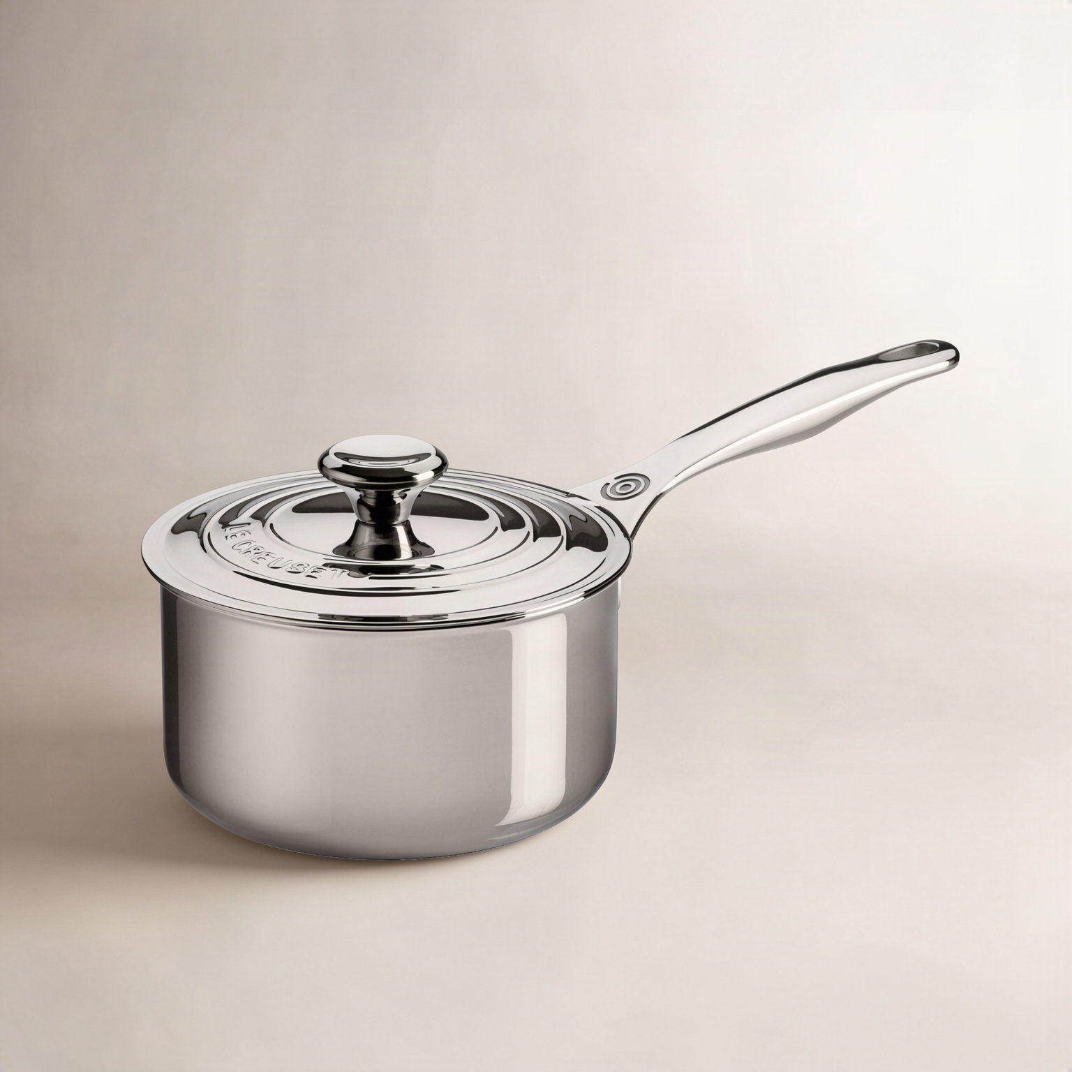 Le Creuset Stainless Steel Saucepan with Lid, 3 qt.