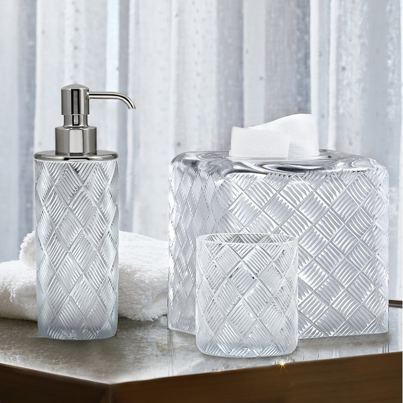 Basketweave Glass Bathroom Storage Container, Polished Nickel