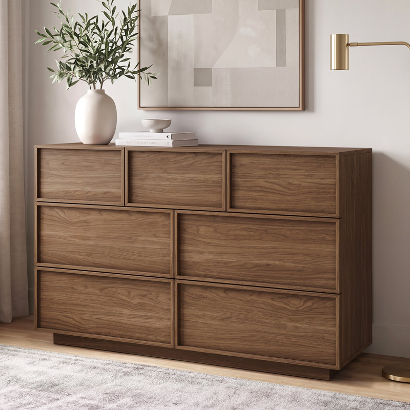 Commode moderne Abbate à 7 tiroirs, largeur de 120 cm, en bois, Walnut