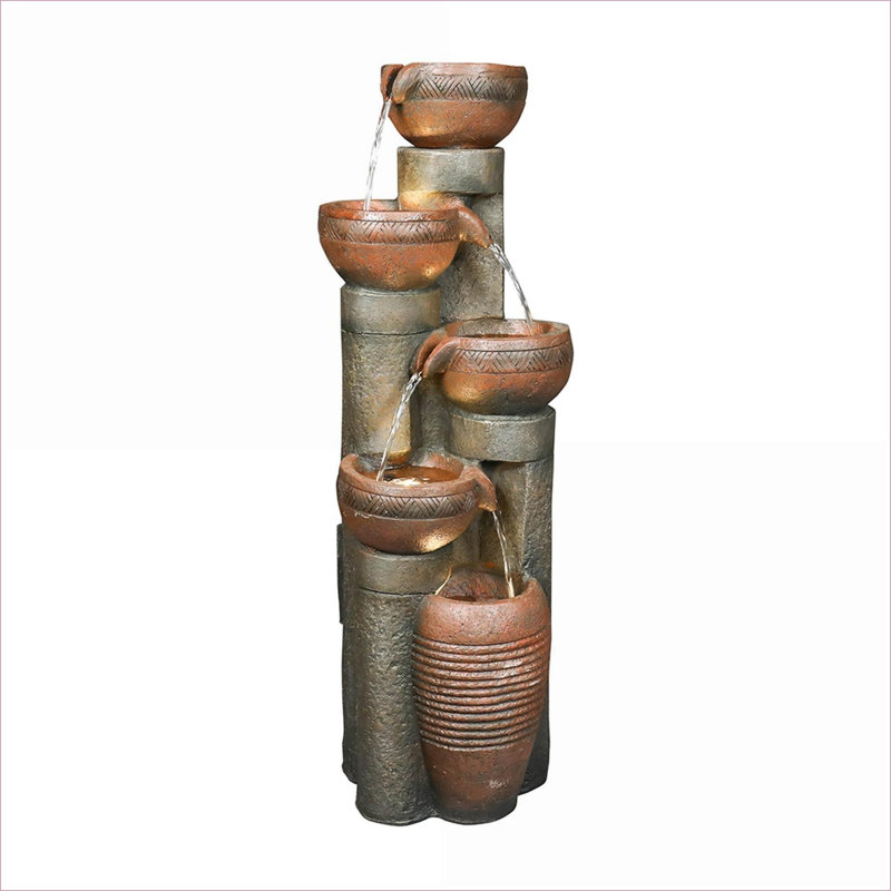 Fountains, 5-Tier 39.7" H Outdoor Fountain with LED Lights, for Garden Patio Yard | Resin | Tiered