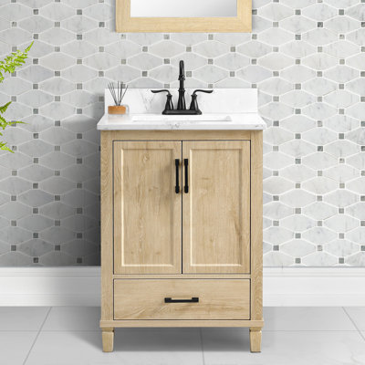 Hardin 24" Single Vanity with Carrara White Quartz Top, Sink & Backsplash, Pre Assembled