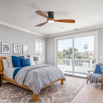 Ventilateur de plafond de 48 pouces avec lumière, DEL à intensité variable avec mémoire, moteur à courant continu silencieux, pales en bois 3F - pour la chambre à coucher, le salon