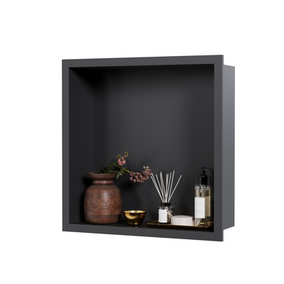 Niche de douche encastrée moderne en acier inoxydable - 3 niveaux 12 x 12 pouces - Étagère murale imperméable et antirouille - Installation facile sans carreaux - Noir mat, avec pente de drainage