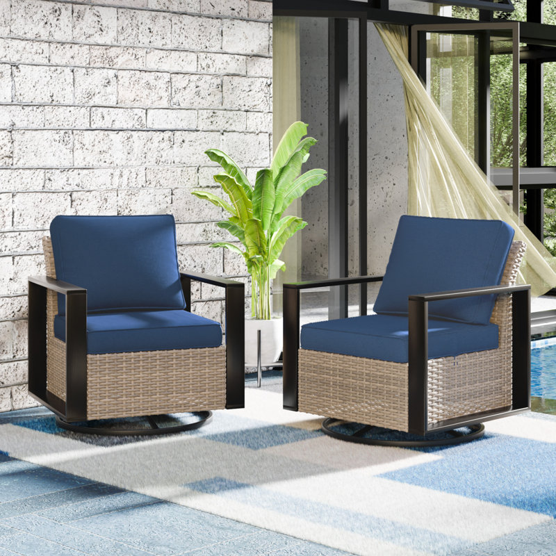 Blanaid Swivel Wicker Outdoor Lounge Chair （Set of 2）, Blue