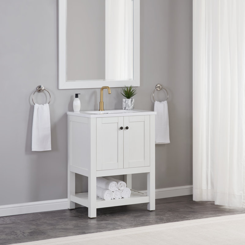 Meuble-lavabo simple 25 po avec 2 portes et tablette à lattes Cannes