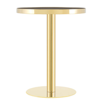 Modern Round Bistro Table with Faux Marble Top, Gold Pedestal Base, and Stainless Steel Edge, Ideal for Small Spaces and Elegant Dining（Only Table）