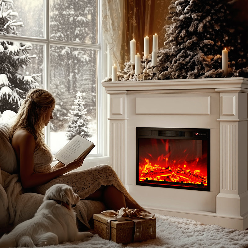 Electric Fireplace With Mantel, 1400W Faux Fireplace, Highly Realistic 3d Flame, Adjustable Temp, With Timer