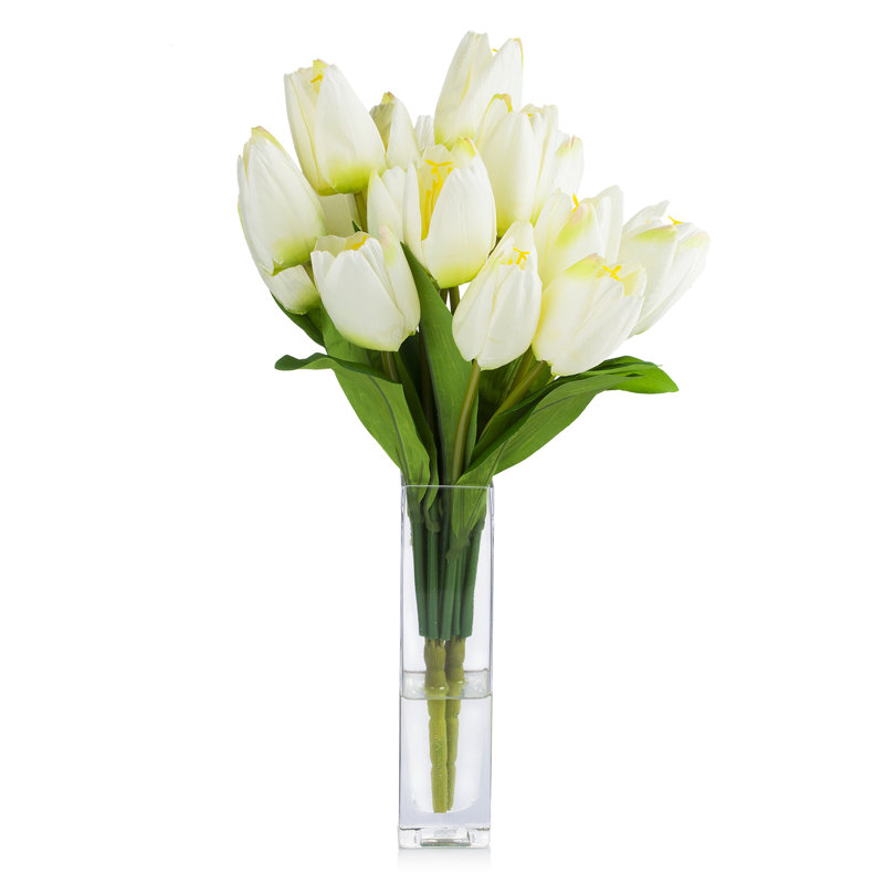 Fleur de tulipe artificielle dans un vase, Crème