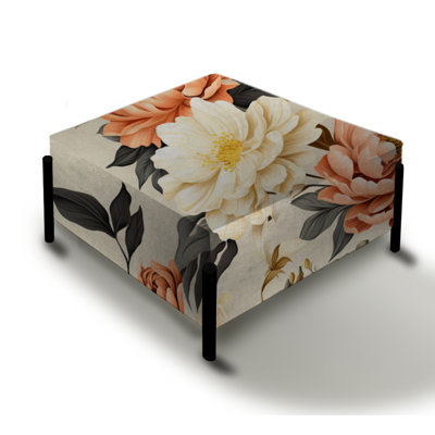 Beige Orange Rustic Whispers - Cottage Large Square Ottoman