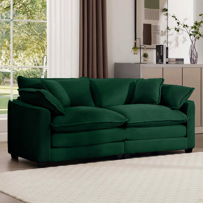 Modern Fabric Living Room Sofa With 4 Pillows Upholstered Large Deep Seating Loveseat