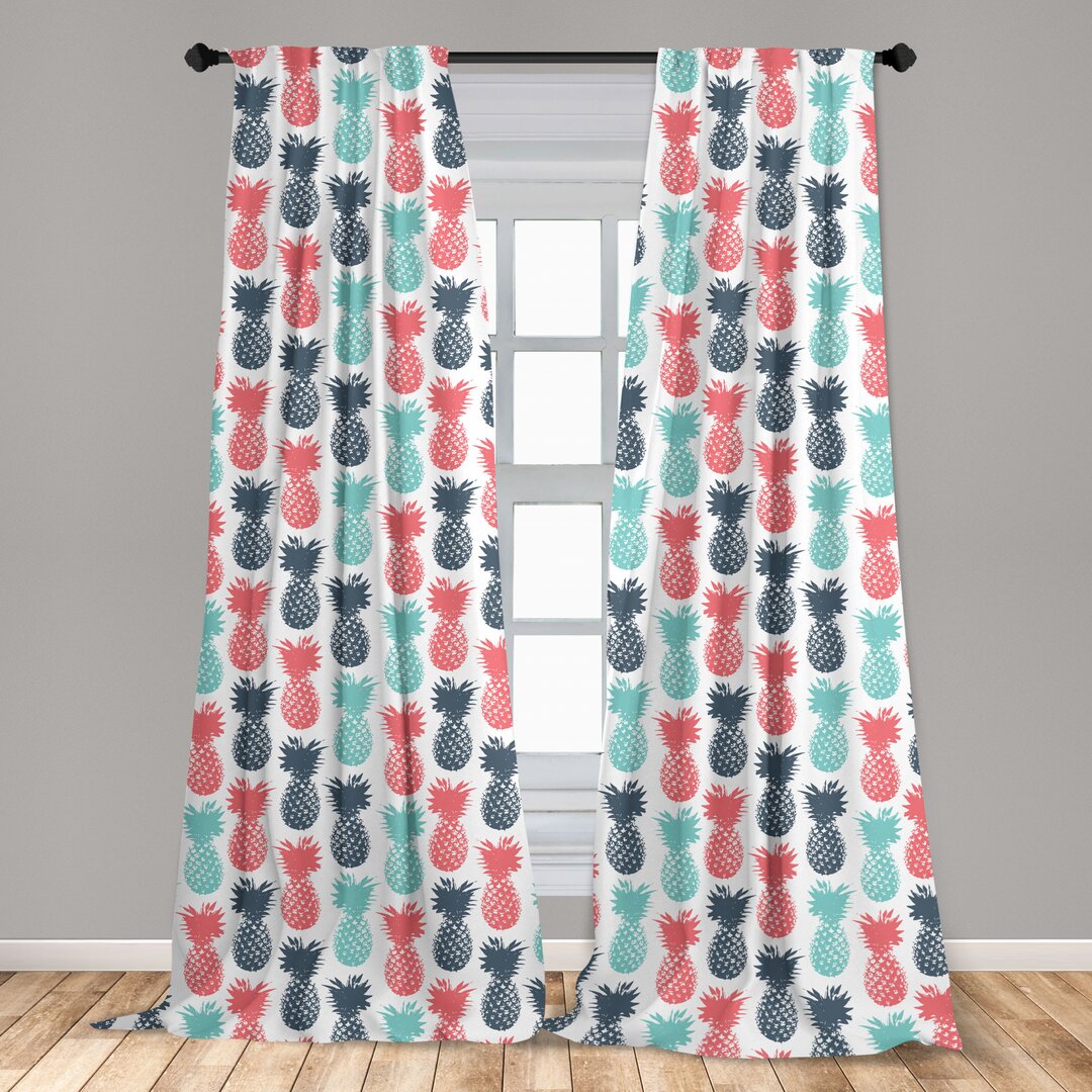 Fenstervorhänge, Leichtes Dekor, Stamped Minimal Kulisse, Tropisch, Turquoise Coral Weiß