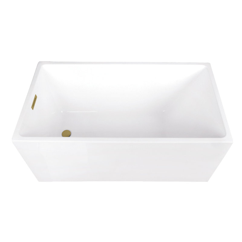 Kingston Brass Aqua Eden 51-Inch Acrylic Rectangular Double Ended Freestanding Tub With Drain, Brushed Brass