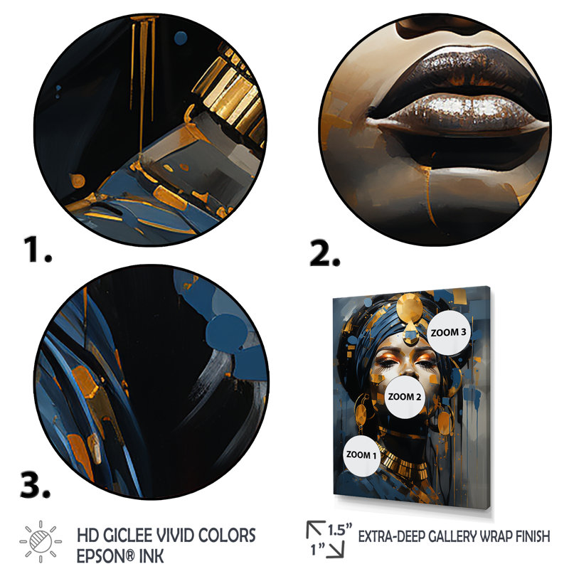 Bleu et or femme africaine déesse I - art mural africain, Toile tendue, H 44 po x l 34 po x P 1,5 po