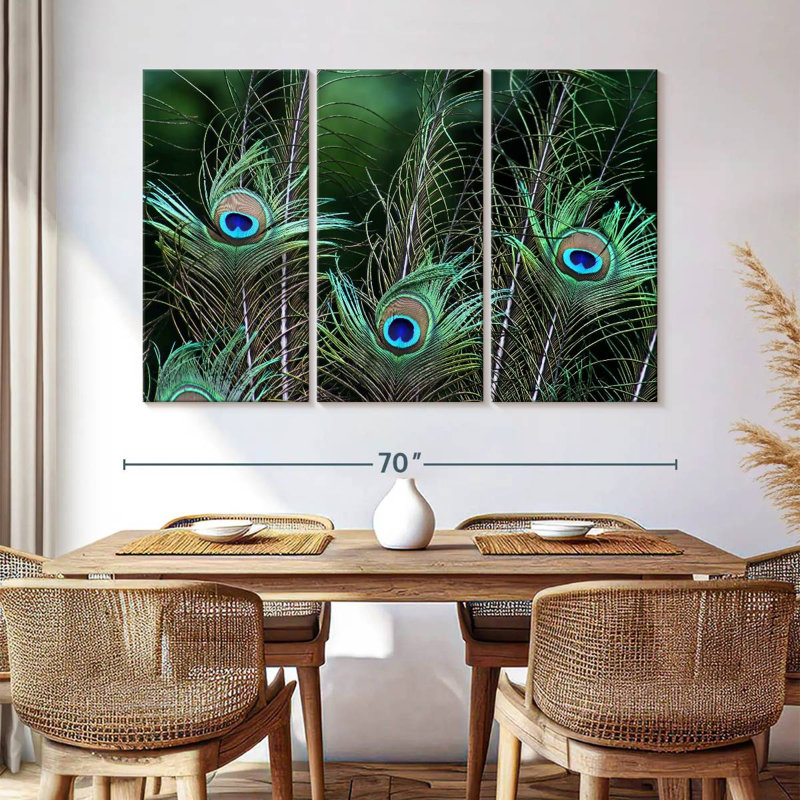 Ornate Peacock Feathers, 42" H x 65" W
