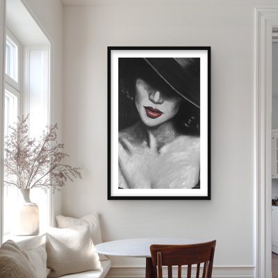 Mysterious Red Lips Lady - Black Framed Matted Print Decor
