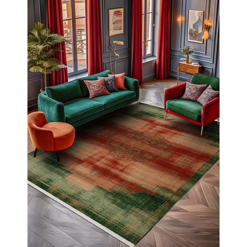 Anatolia Collection Digital Print Cotton-Polyester Green  Oriental Rug, Runner 6'7" x 14'10"