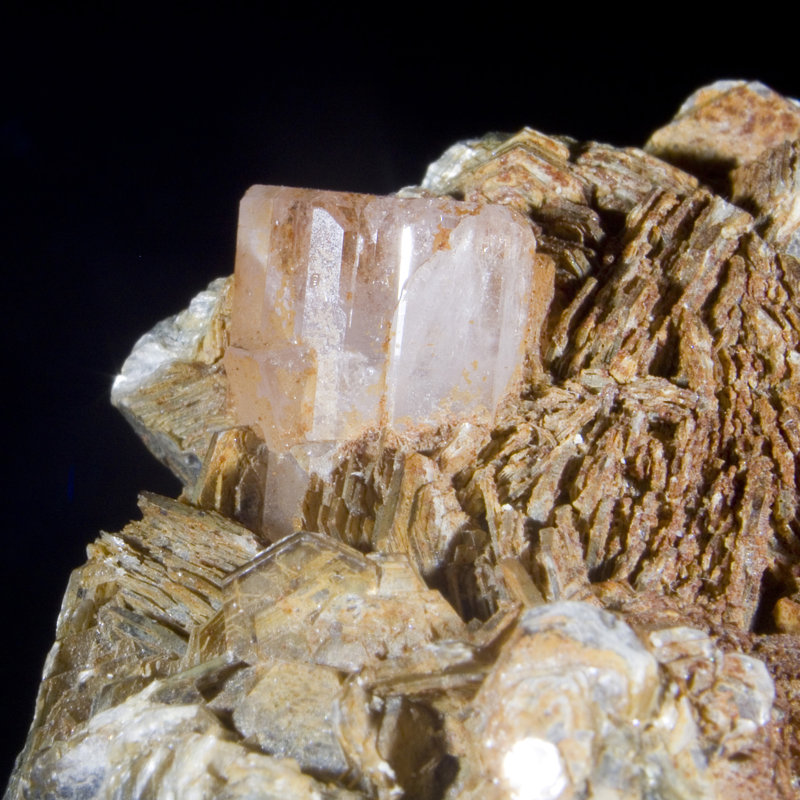 Pink Apatite on Mica. Nagar Valley, Pakistan