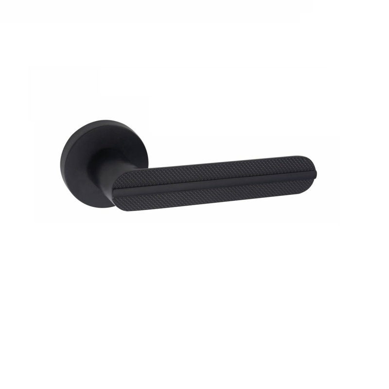 1 Pair Modern Lima Design Premium Door Handles on Round Rose in Matt Black Finish 3" Ball Bearing Hinges and 2.5" Tubular Latch