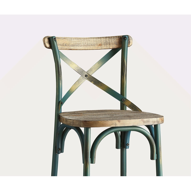 Mobilier de salle à manger à assise en bois de style rétro avec cadre en métal turquoise antique, Turquoise