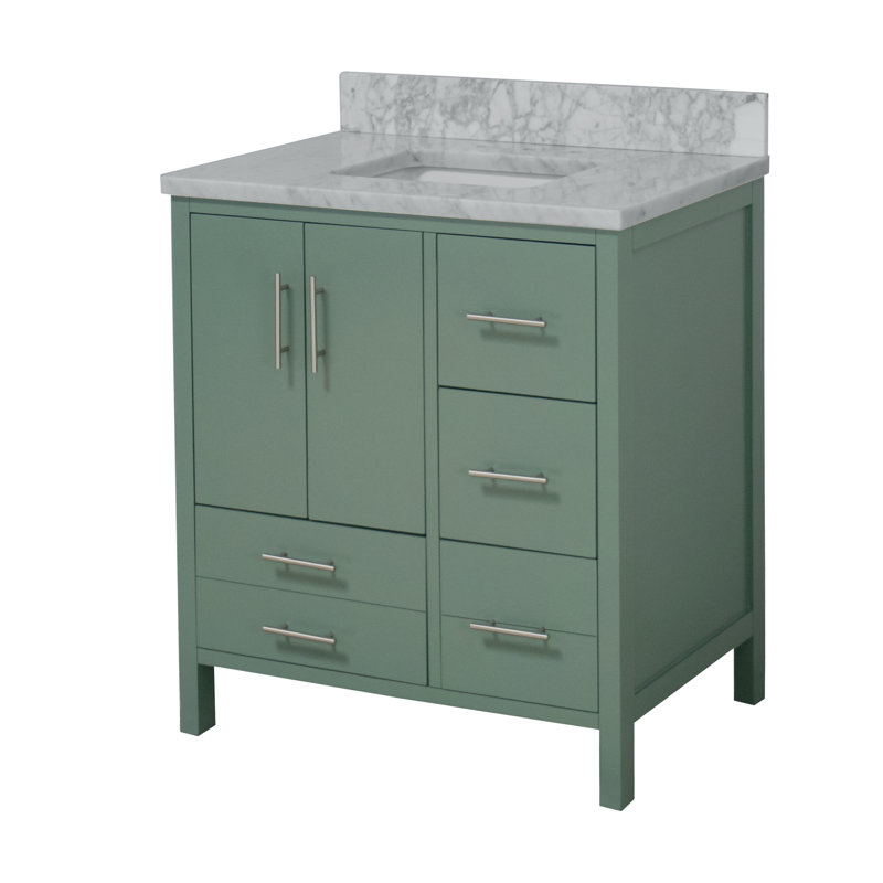 Ensemble de meuble-lavabo simple 36 po Kiara, Vert sauge, Marbre de Carrare