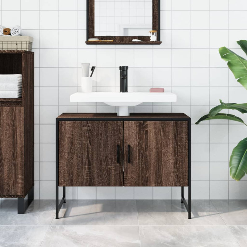 Nivi 80mm Single Bathroom Vanity with Basin, Brown Oak