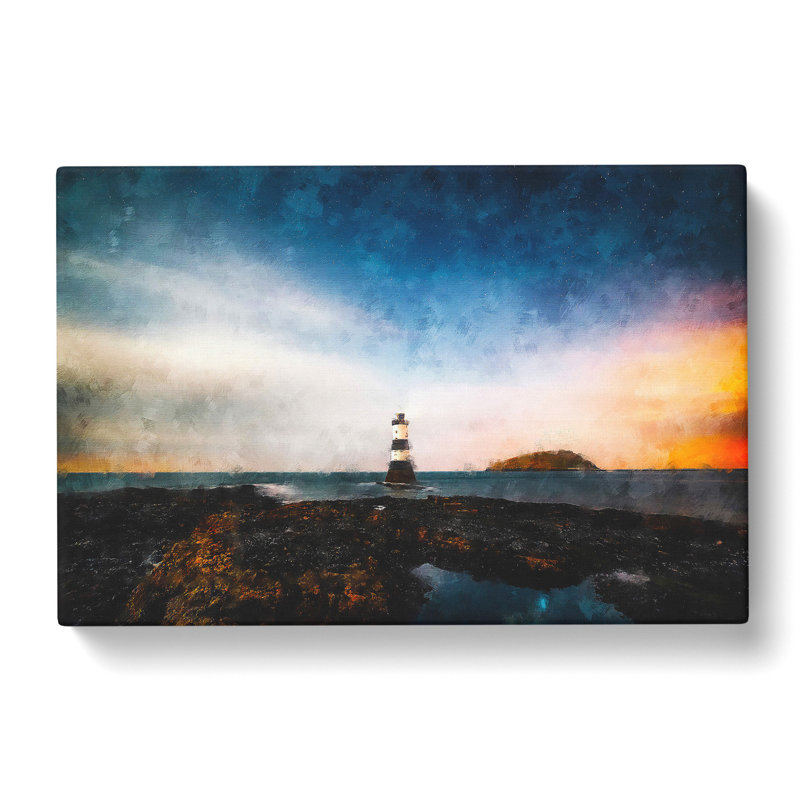 Lighthouse and Seascape at Dusk - Wrapped Canvas Painting Print, 35cm H x 50cm W x 3cm D