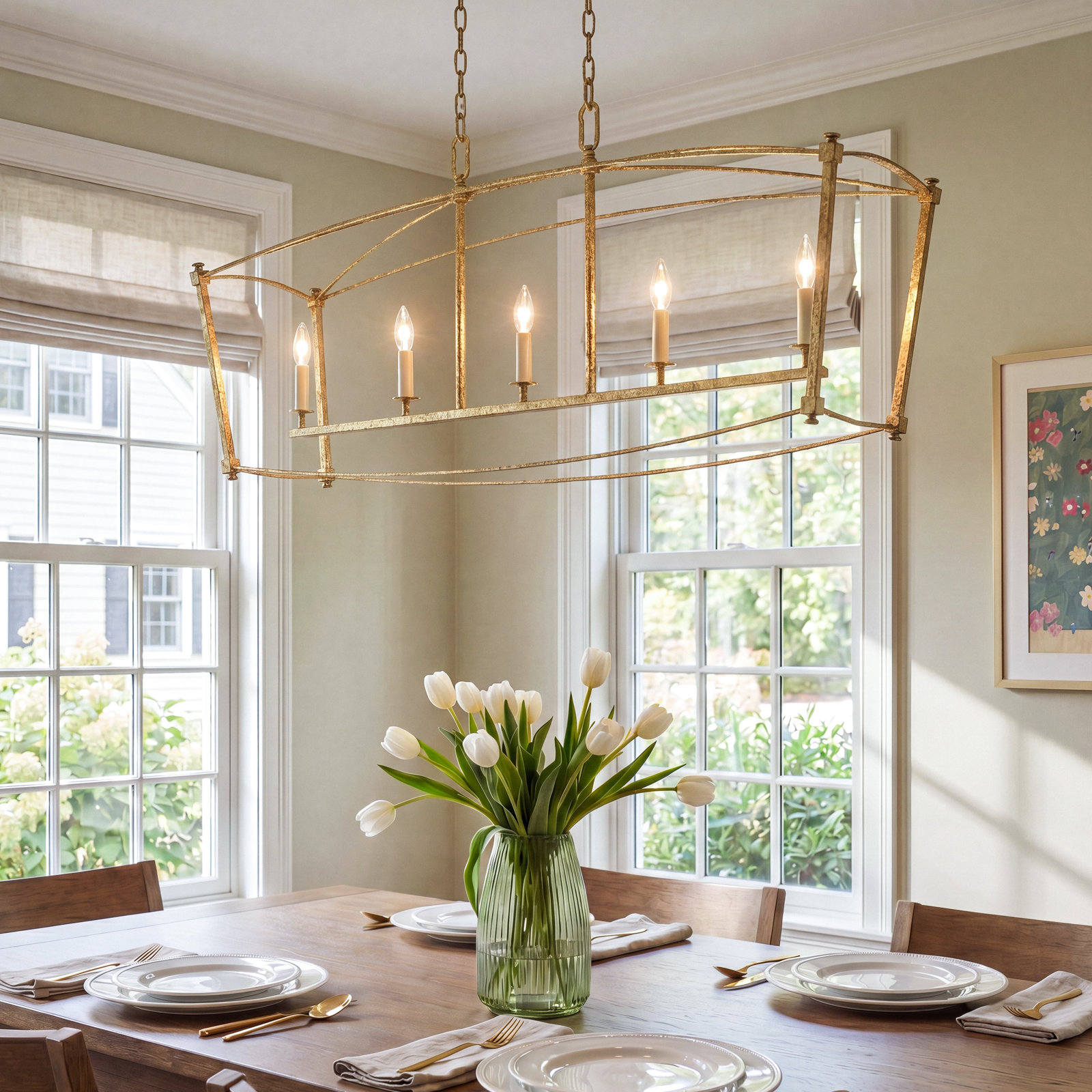Olive Dimmable 5-Light Pendant, Antique Gild