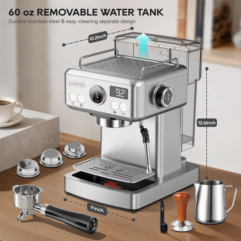 Machine à expresso H10A de 58 mm HiBREW, cafetière à 20 barres avec buse à vapeur, machine à café en acier inoxydable à usage domestique
