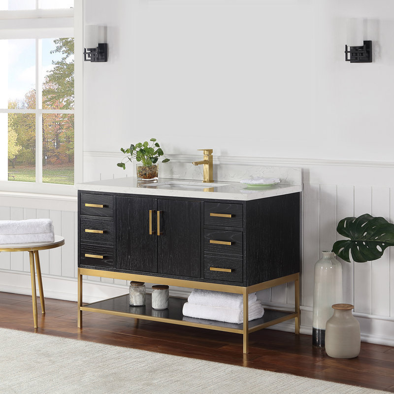 Ensemble de meuble-lavabo simple 48 po Rea, Noir, Doré
