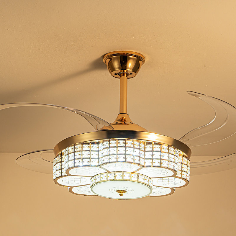 Ceiling Fan With Retractable Blades, Indoor  Ceiling Fan With Light With Remote Control, Noiseless Reversible Motor, 6 Speed
