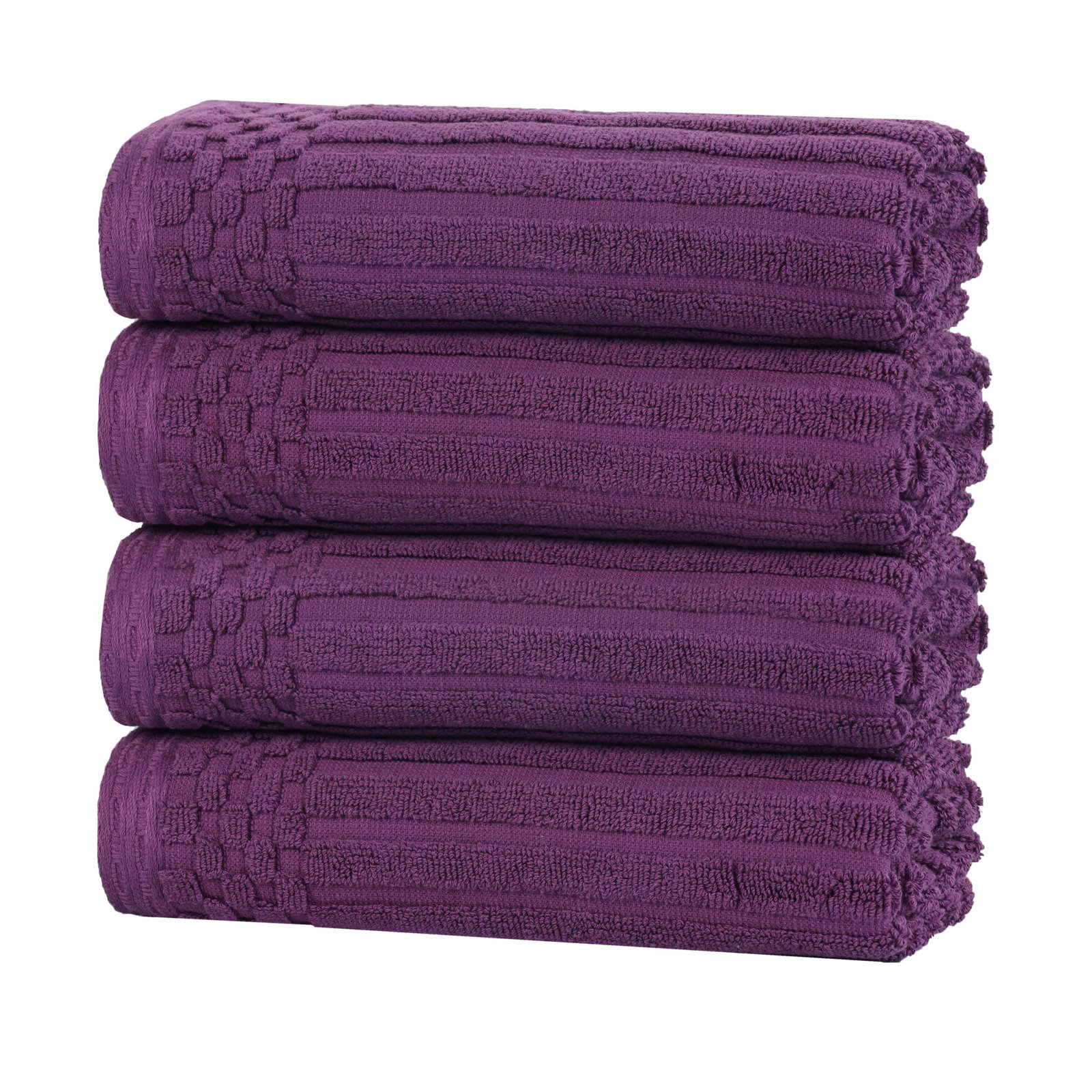 Checkered Border Cotton Hand Towel Set, Purple