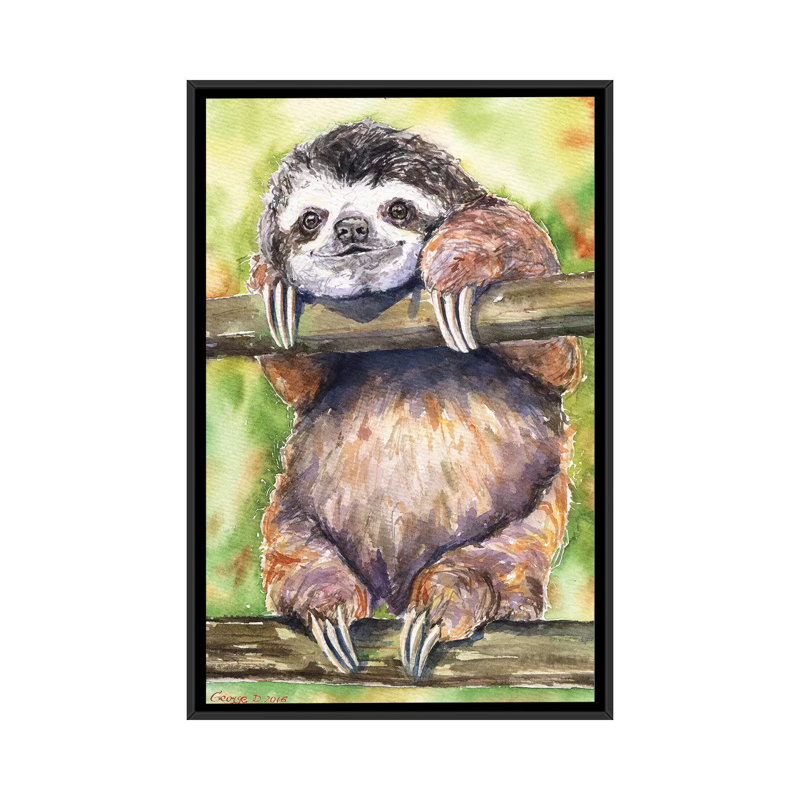 Paresseux, reproduction sur toile, H 26 po x l 18 po x P 1,5 po, Toile encadrée noire, Pas de tapis