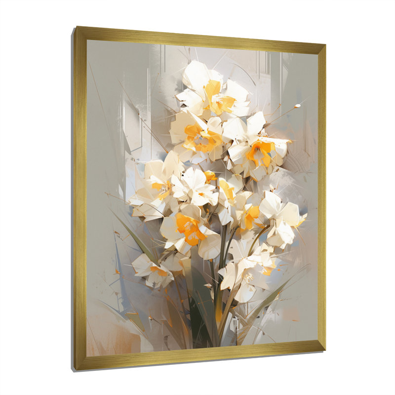 Gris gris vert, coup de crayon, bouquet de fleurs sur toile, H 32 po x l 24 po x P 1 po, Encadrement doré