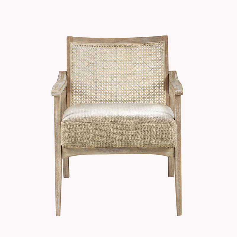 Light Brown Wood and Cane Mid-Century Accent Chair