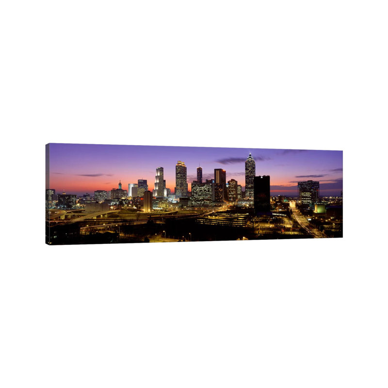 Skyline At Dusk, Cityscape, Skyline, City, Atlanta, Georgia, USA - Wrapped Canvas Panoramic Print