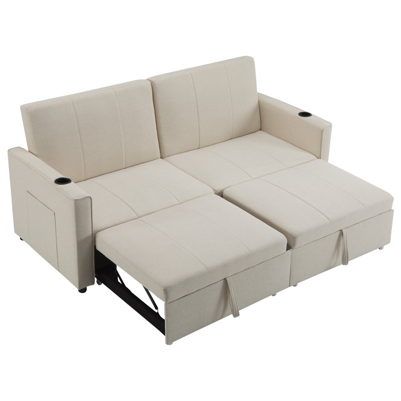 3-in-1 Convertible Sofa Bed With Storage - Adjustable Recliner To Bed, Beige