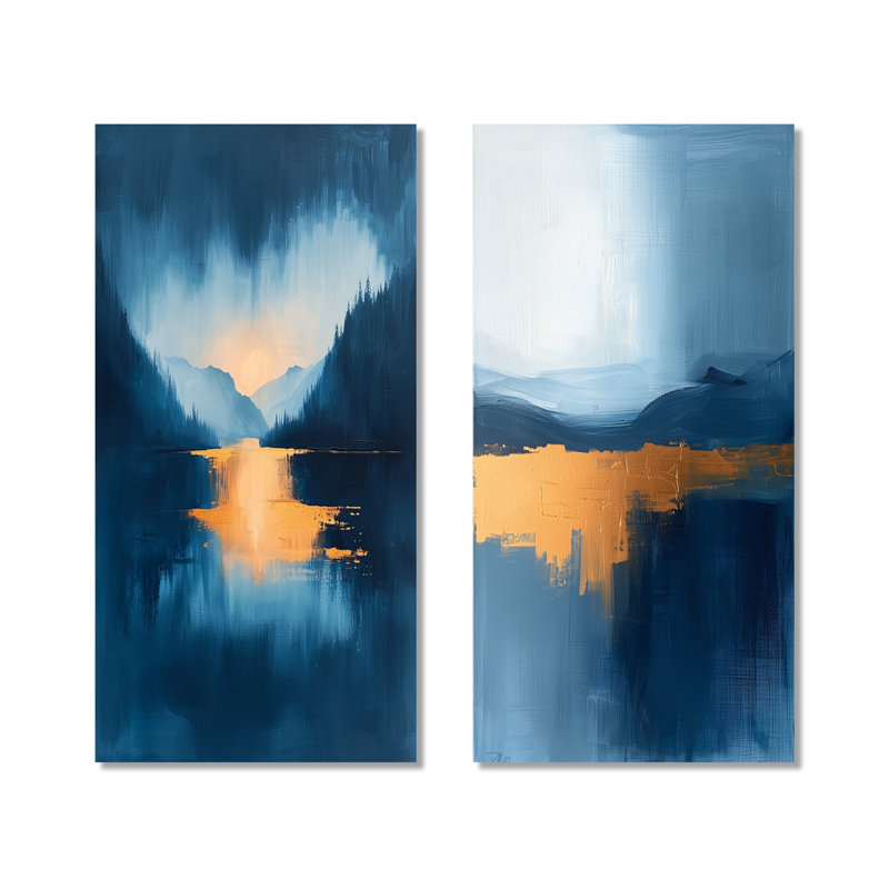 «Blue Ethereal Dream Abstract Mountains I», ensemble de 2 impressions murales en métal, 32" H x 32" W