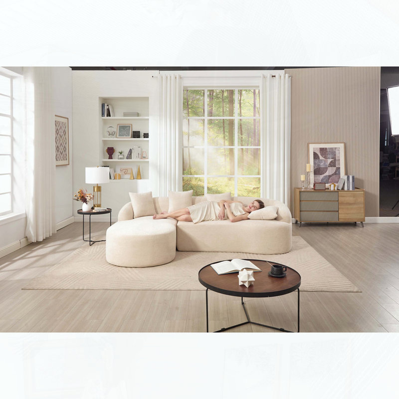 Canapé modulaire en L avec méridienne incurvée, Beige