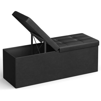 43 Inches Folding Storage Ottoman Bench With Flipping Lid, Storage Chest Footrest Padded Seat With Iron Frame Support, Black by Ebern Designs