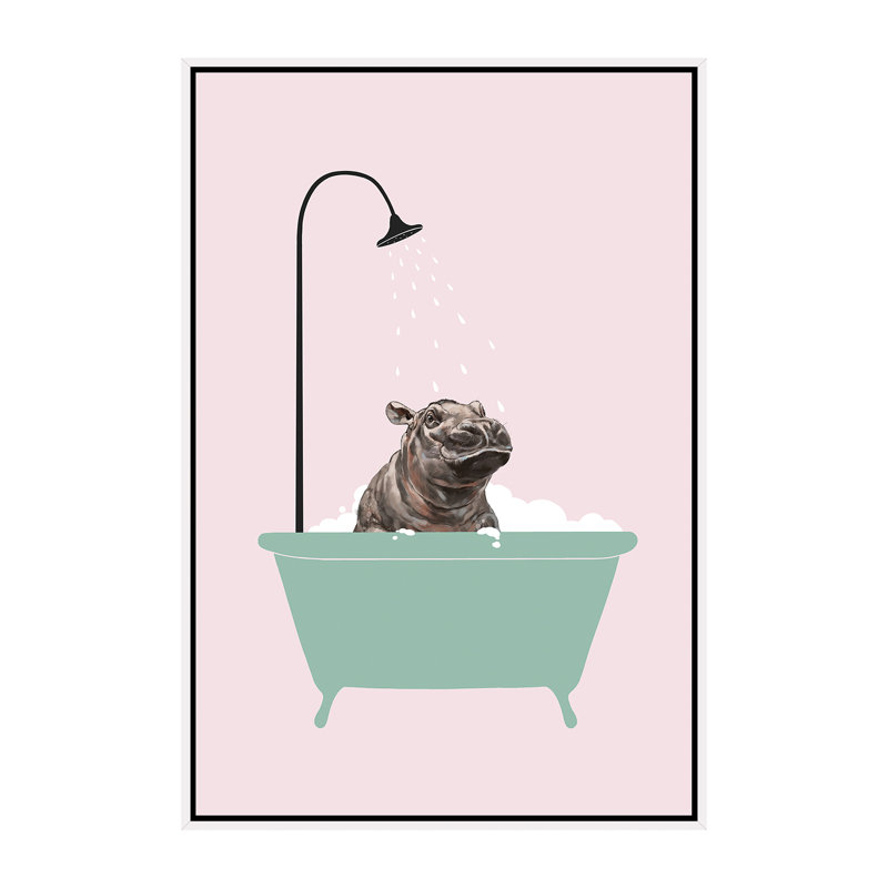 Hippopotame dans une baignoire, art encadré, H 60 po x l 40po x P 1,5 po, Toile blanche encadrée
