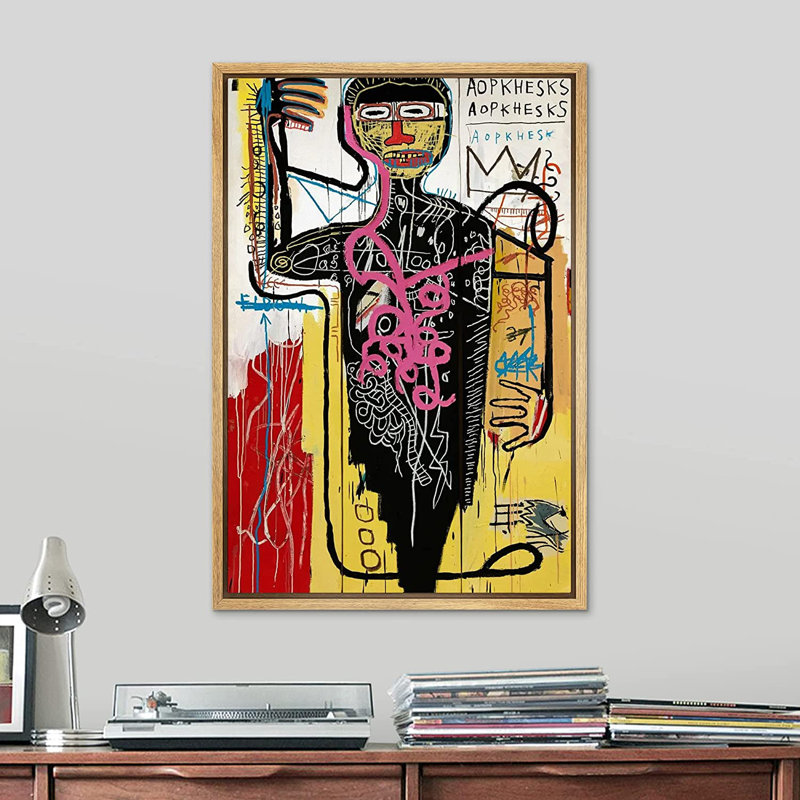 «Basquiat Pop Culture Master Artist Fine Art», peinture sur toile à cadre flottant, H 36 po x l 24 po, Brun