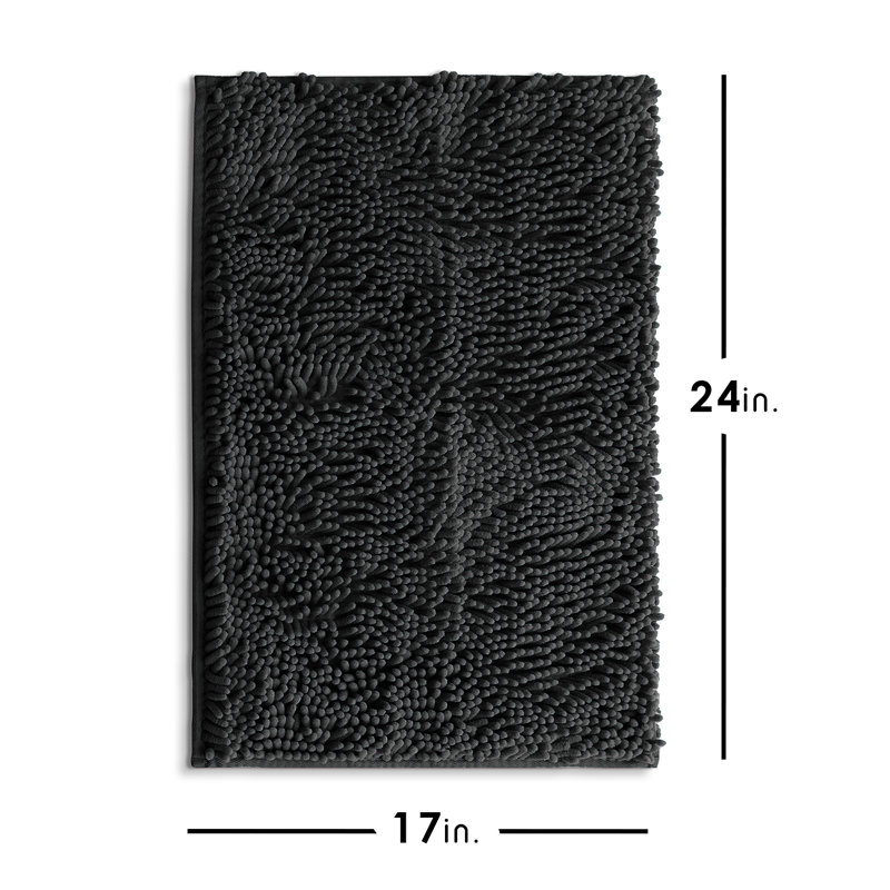 Kalyce Ultra Absorbent Non-Slip Chenille Bath Rug, 17"W x 24"L, Black