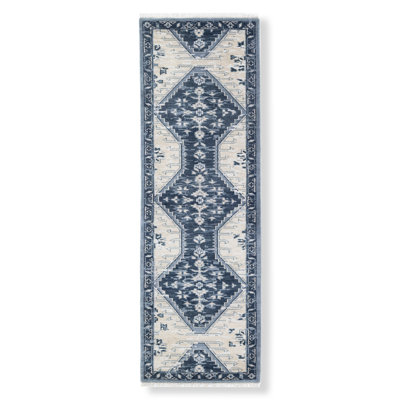 Wool Oriental Area Rug in Blue/Cream