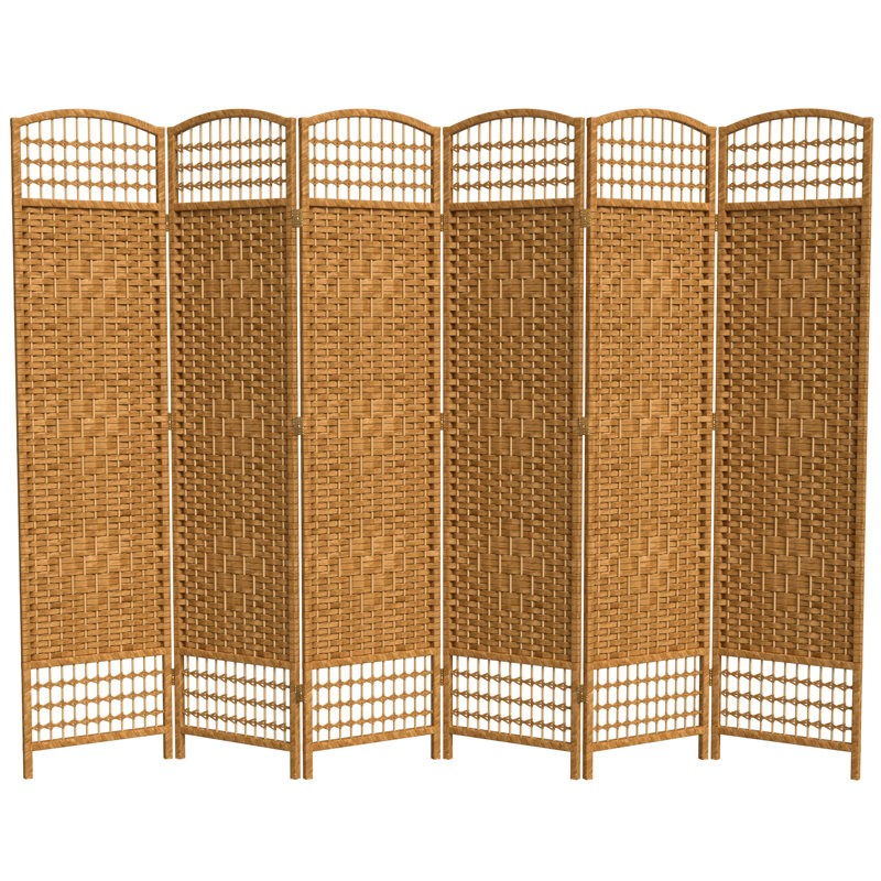 67" x 64" Weave 5 Panel Room Divider, 6, Light Beige