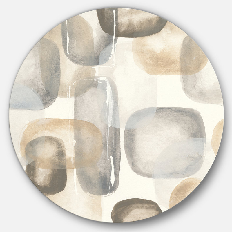 « neutral oval gray pierres i »-non-cadre, reproduction d’art sur cercle métallique, H 36 po x l 36 po